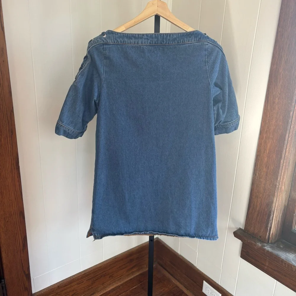 Anthropologie Maeve Denim Mini Shift Dress Country Lace Up Shoulders Women’s S - Picture 6 of 10